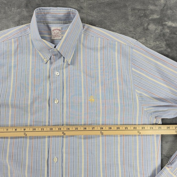 Brooks Brothers Button Shirt Mens L Blue Striped Preppy Casual Supima Oxford - Picture 4 of 10